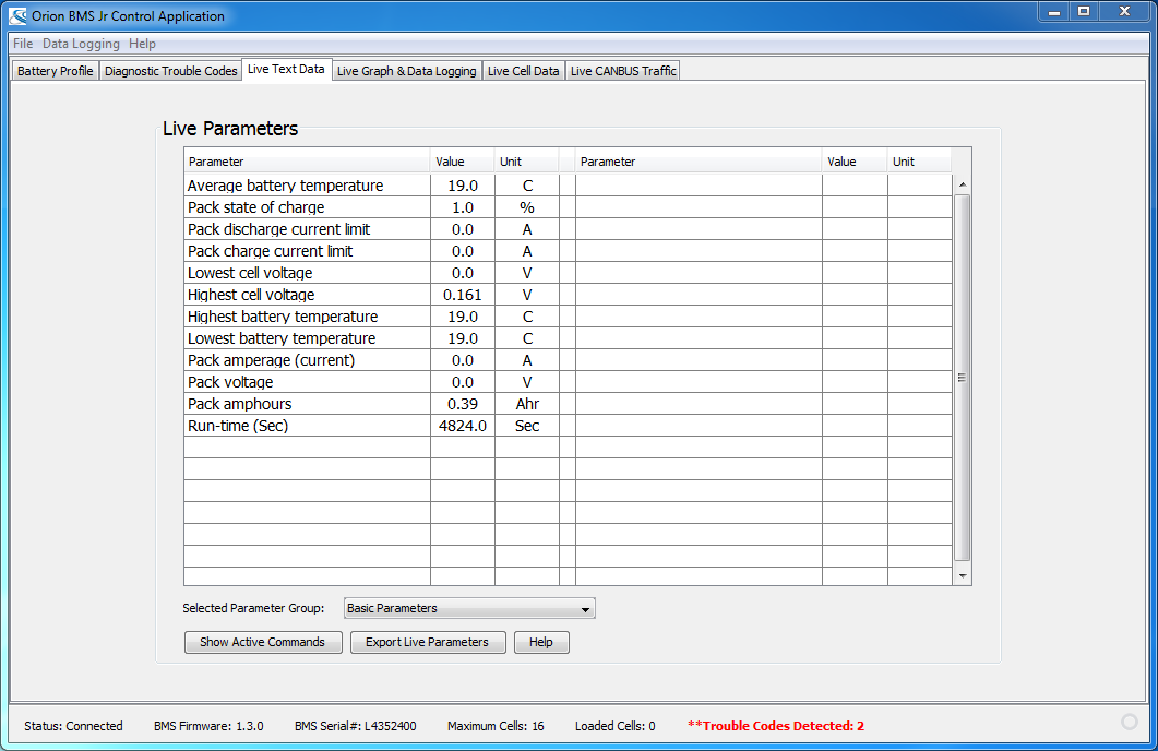 Live Parameters Page